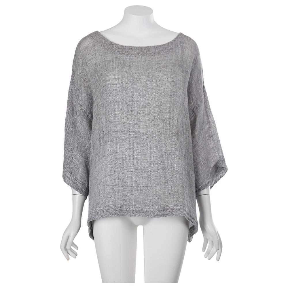J. Jill Top Size M Gray Linen 3/4 Sleeve Oversized Boxy Lightweight Pure Jill